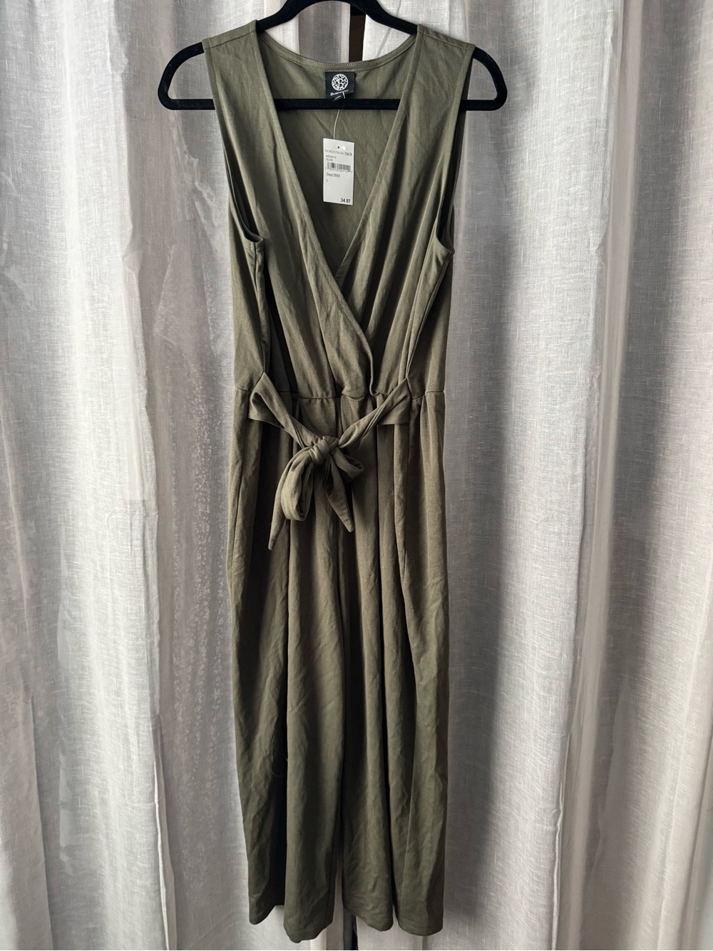 bobeau Olive Green One-Shoulder Wrap Midi Dress with Waist Tie
